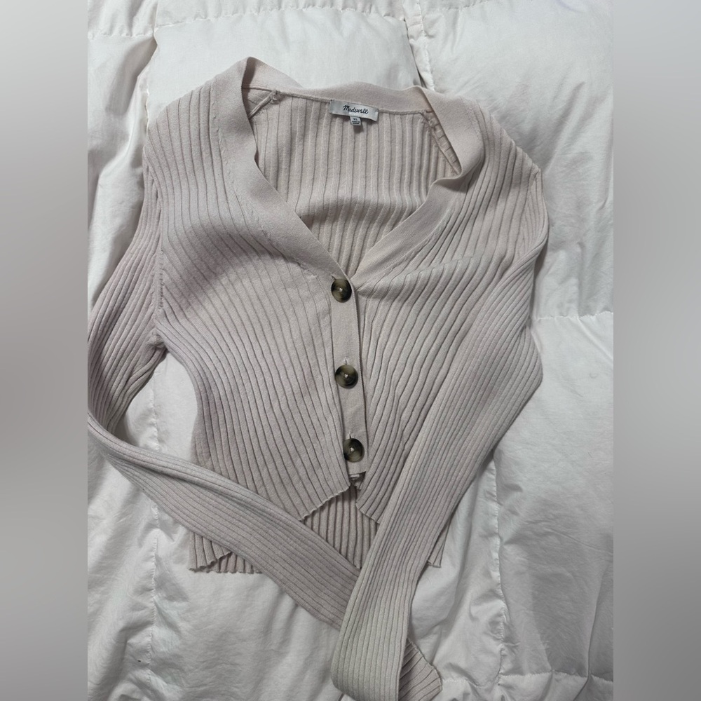 Madewell Cream Ribbed Cardigan Sweater